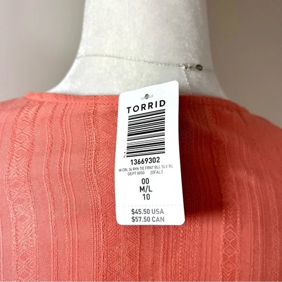 Torrid NEW Textured Woven Tie Front Top Crabapple Coral Orange Medium Large L 10 - Picture 10 of 15
